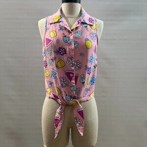 Disney Lilo & Stitch Tie Front Button-Down Top Tank Top Shirt Size Small